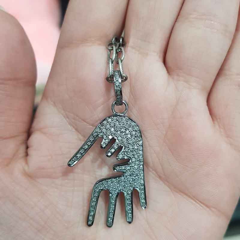 Black Beautiful Designer Hamsa Hand Pendant, Hamsa Hand Necklace, Gift For her, Him