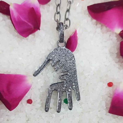 Black Beautiful Designer Hamsa Hand Pendant, Hamsa Hand Necklace, Gift For her, Him