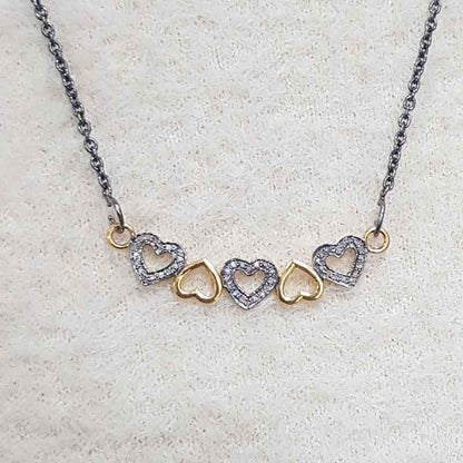 Gorgeous Pave Diamond Joined Heart Pendant, Handmade Heart Necklace, Silver Jewelry