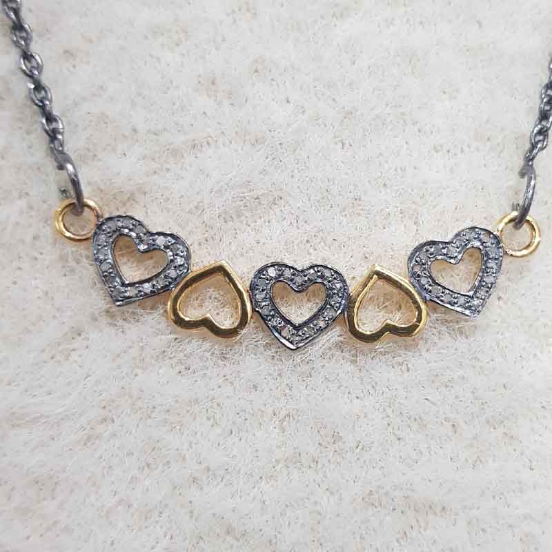 Gorgeous Pave Diamond Joined Heart Pendant, Handmade Heart Necklace, Silver Jewelry