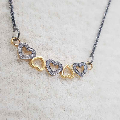 Gorgeous Pave Diamond Joined Heart Pendant, Handmade Heart Necklace, Silver Jewelry