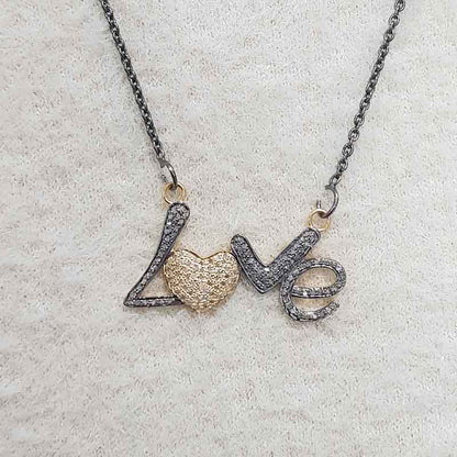 Love Pendant With Natural Pave Diamond layers, Heartfelt Connection Necklace, Gift For Love