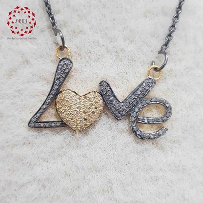 Love Pendant With Natural Pave Diamond layers, Heartfelt Connection Necklace, Gift For Love