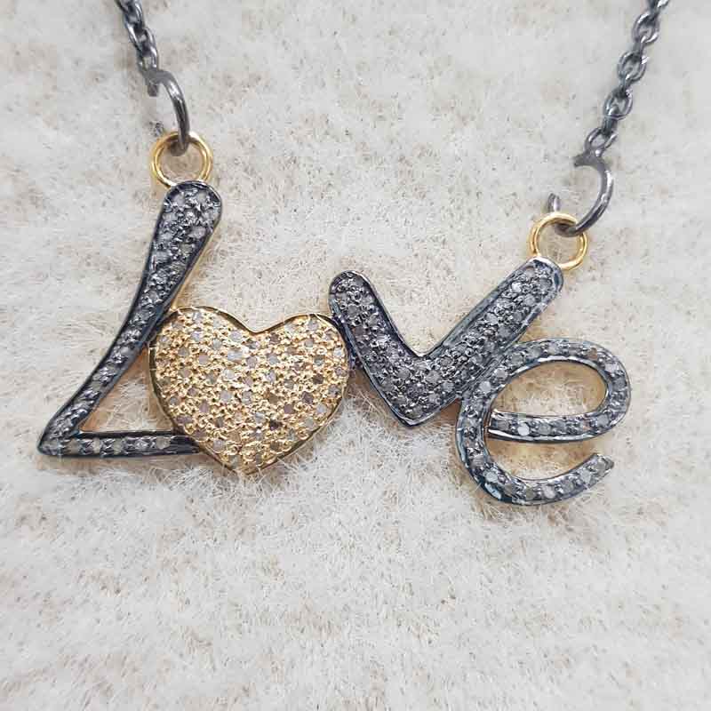 Love Pendant With Natural Pave Diamond layers, Heartfelt Connection Necklace, Gift For Love