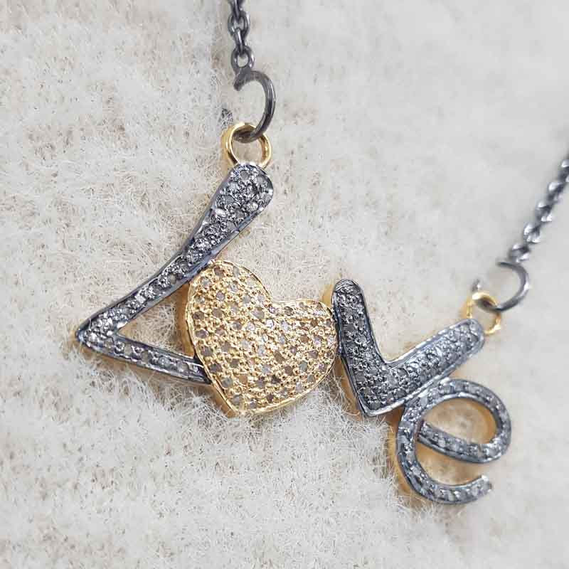 Love Pendant With Natural Pave Diamond layers, Heartfelt Connection Necklace, Gift For Love