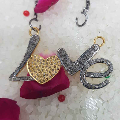 Love Pendant With Natural Pave Diamond layers, Heartfelt Connection Necklace, Gift For Love