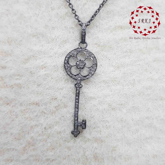 Beautiful Flower Style Key Pendant, Flower Style key Necklace, Silver Jewelry