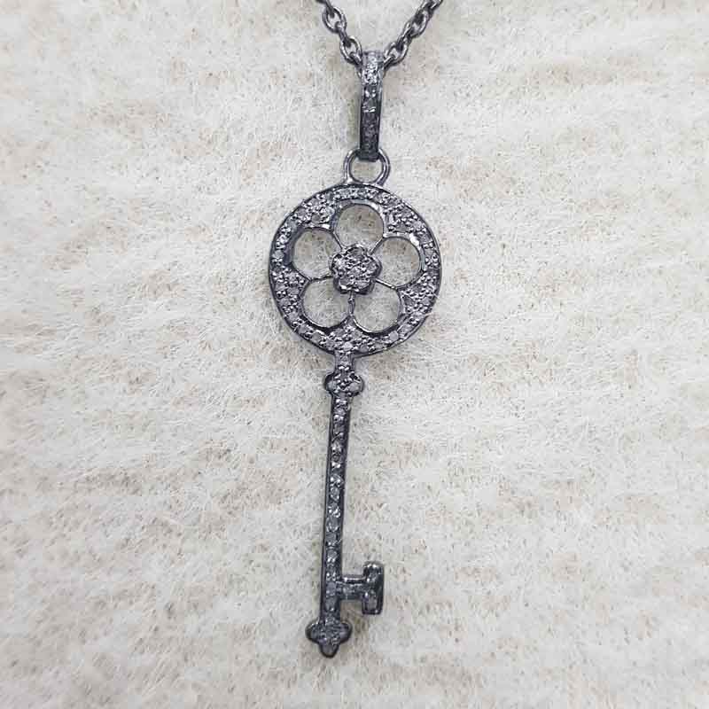 Beautiful Flower Style Key Pendant, Flower Style key Necklace, Silver Jewelry