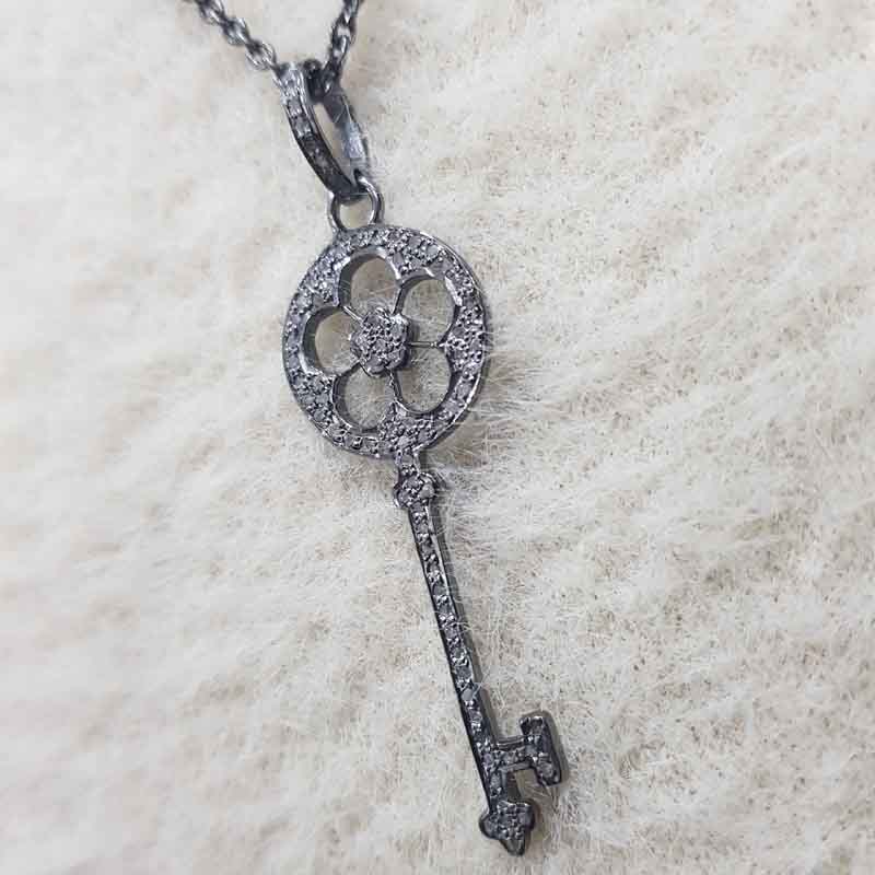 Beautiful Flower Style Key Pendant, Flower Style key Necklace, Silver Jewelry