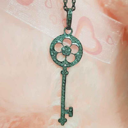 Beautiful Flower Style Key Pendant, Flower Style key Necklace, Silver Jewelry