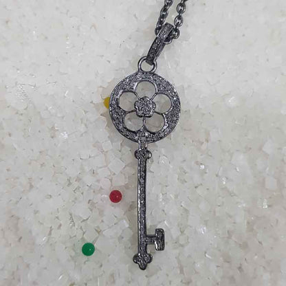 Beautiful Flower Style Key Pendant, Flower Style key Necklace, Silver Jewelry