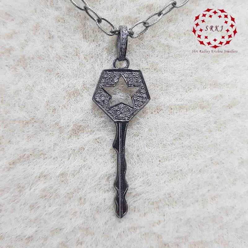 Little Open Star Pave Diamond Key Pendant, Symbol of Possibility Pendant, Gift For her Him