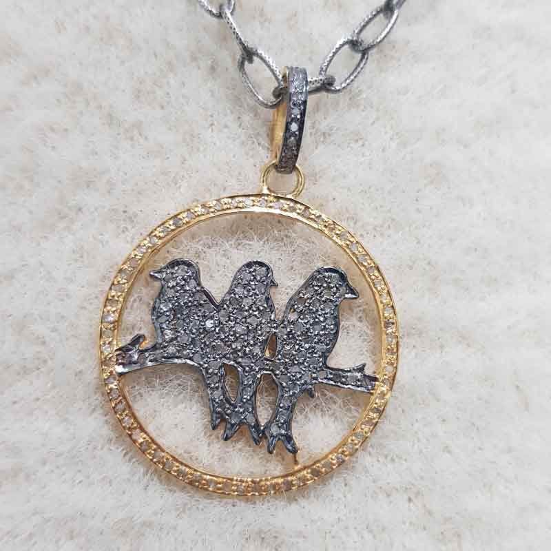 Round Designer Bird Pendent With Yellow And Black Rhodium Plate, Silver jewelry