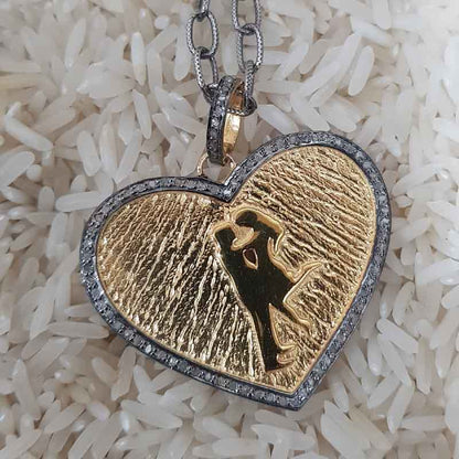 Lovely Couple Designed Heart Pendant With Pave Layers, Couple Gift, Gift For Lovers