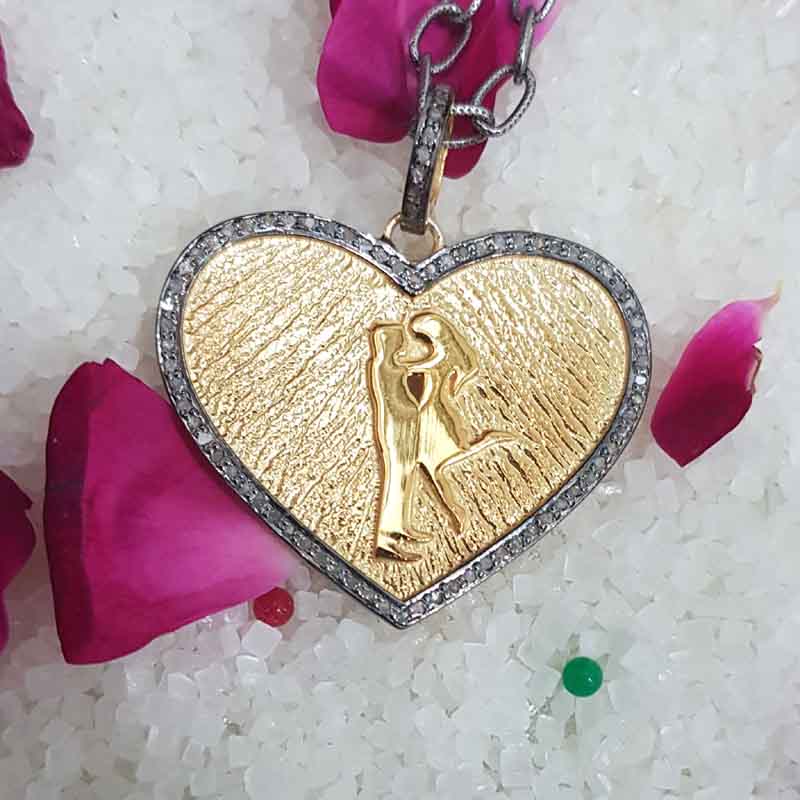 Lovely Couple Designed Heart Pendant With Pave Layers, Couple Gift, Gift For Lovers