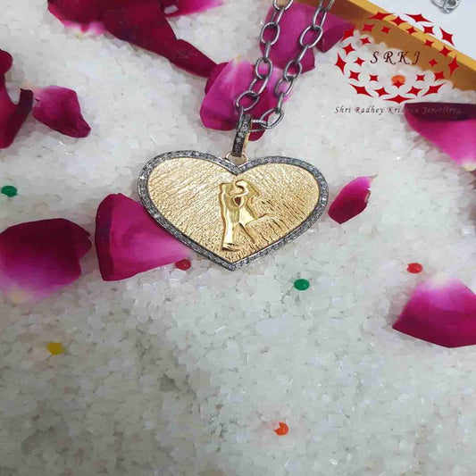 Lovely Couple Designed Heart Pendant With Pave Layers, Couple Gift, Gift For Lovers