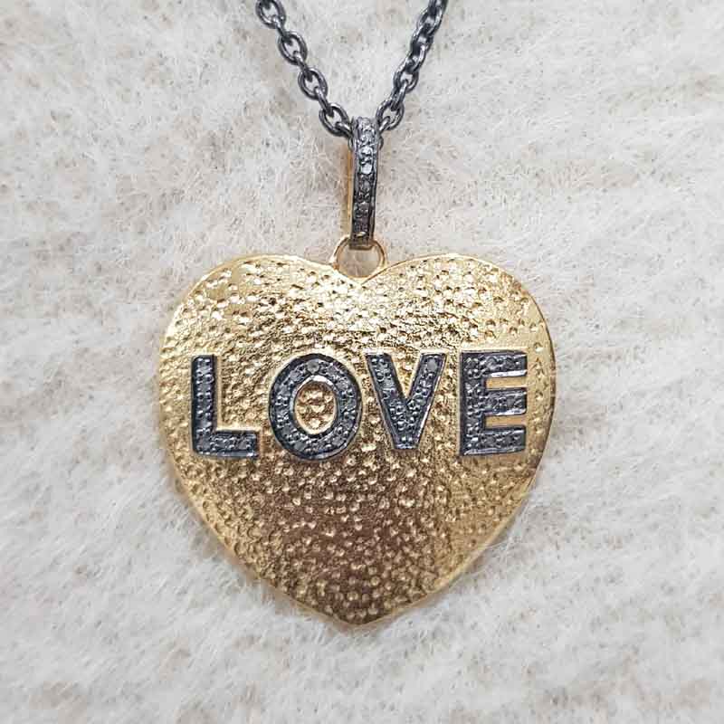 Yellow And Black Beautiful Heart With Love Designer Pendant, Silver Jewelry