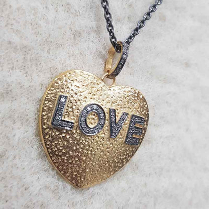 Yellow And Black Beautiful Heart With Love Designer Pendant, Silver Jewelry