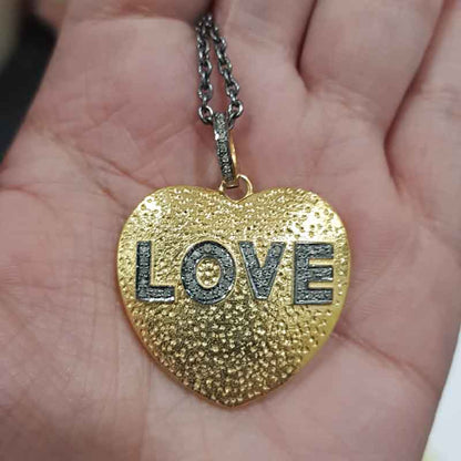 Yellow And Black Beautiful Heart With Love Designer Pendant, Silver Jewelry