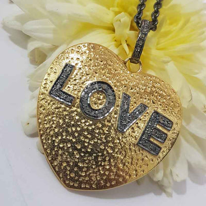 Yellow And Black Beautiful Heart With Love Designer Pendant, Silver Jewelry