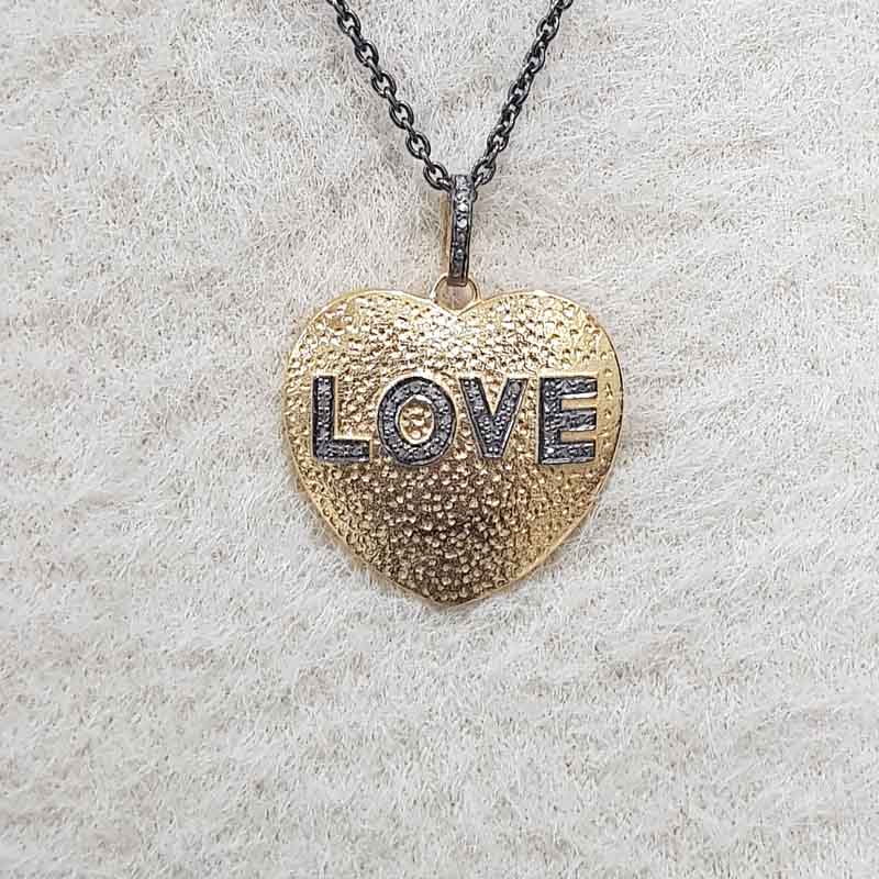 Yellow And Black Beautiful Heart With Love Designer Pendant, Silver Jewelry