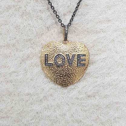 Yellow And Black Beautiful Heart With Love Designer Pendant, Silver Jewelry