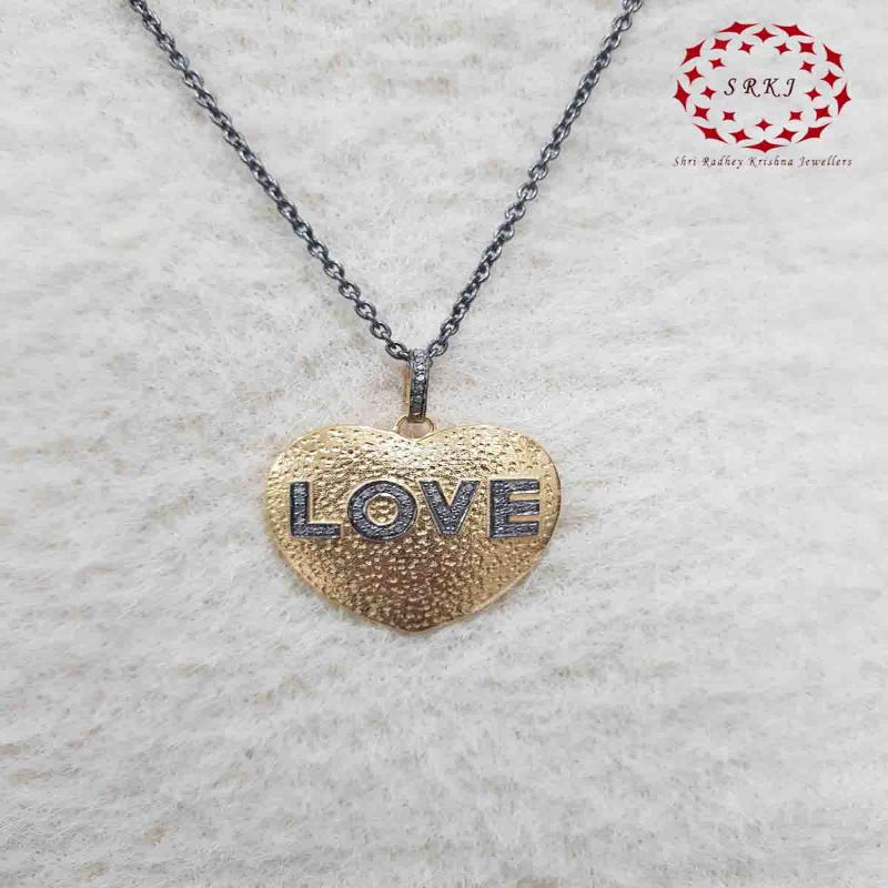 Yellow And Black Beautiful Heart With Love Designer Pendant, Silver Jewelry