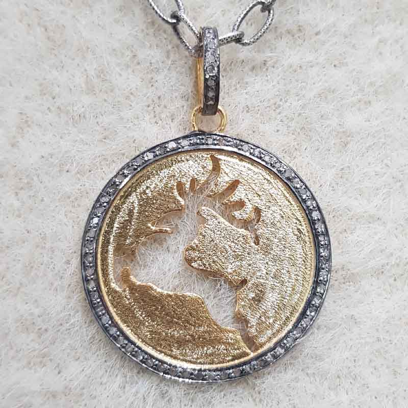 Handmade Designer Deer In Round Coin Jewelry Pendant, Silver Jewelry