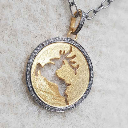 Handmade Designer Deer In Round Coin Jewelry Pendant, Silver Jewelry