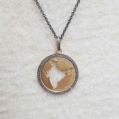 Gorgeous Map Of India Pendant, Unique Round Map Necklace, Silver Jewelry