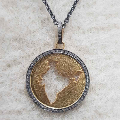 Gorgeous Map Of India Pendant, Unique Round Map Necklace, Silver Jewelry