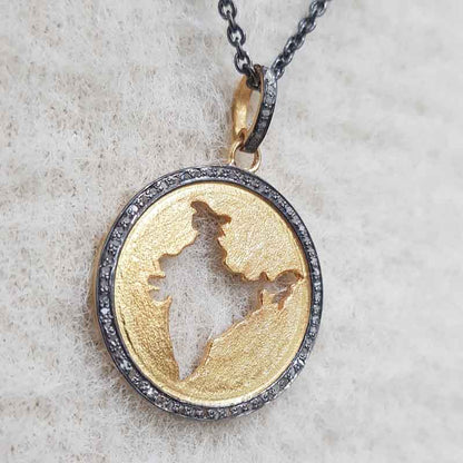 Gorgeous Map Of India Pendant, Unique Round Map Necklace, Silver Jewelry