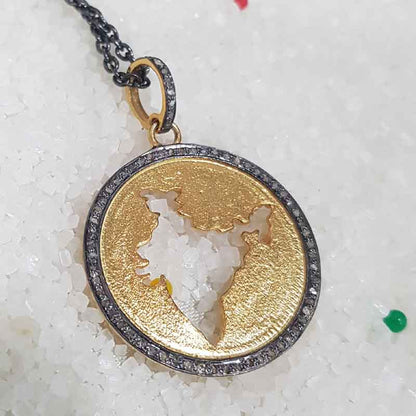 Gorgeous Map Of India Pendant, Unique Round Map Necklace, Silver Jewelry