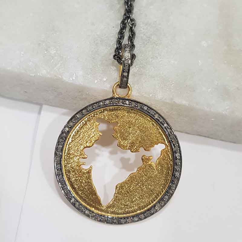 Gorgeous Map Of India Pendant, Unique Round Map Necklace, Silver Jewelry