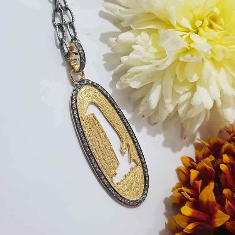 Beautifully Designed Two Tone Pendant, Fancy Design Necklace, Silver Jewelry