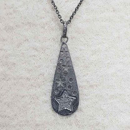 Stunning Oval Shaped With Pave Star Pendant, Stylish Oval Shape Necklace, Silver Jewelry