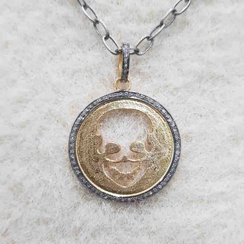 Glorious Designer Skull In Round Disk Pendant, Halloween Special Gift, Silver Jewelry