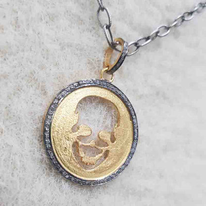 Glorious Designer Skull In Round Disk Pendant, Halloween Special Gift, Silver Jewelry