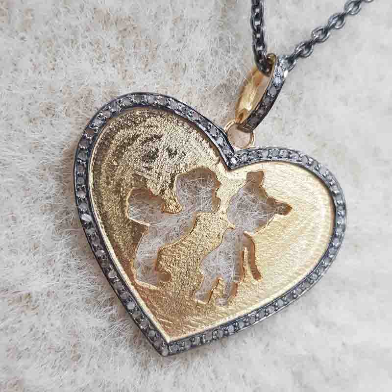 Couple In Heart Pendant With Pave Diamond layers, Anniversary Gift, Silver Jewelry