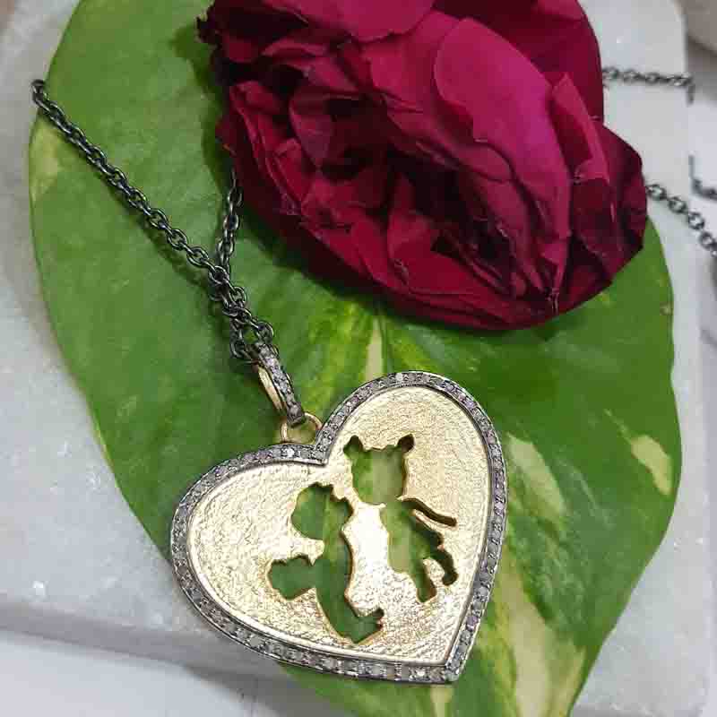 Couple In Heart Pendant With Pave Diamond layers, Anniversary Gift, Silver Jewelry