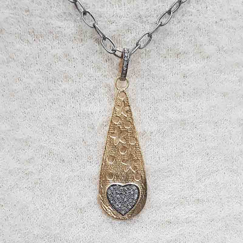 Lovely Fancy Designer Pendant With Little Pave Heart, Amazing Heart Fancy Necklace, Silver Jewelry