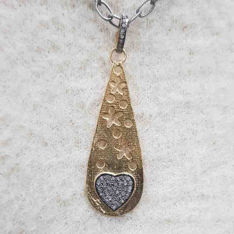 Lovely Fancy Designer Pendant With Little Pave Heart, Amazing Heart Fancy Necklace, Silver Jewelry