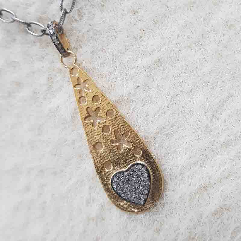 Lovely Fancy Designer Pendant With Little Pave Heart, Amazing Heart Fancy Necklace, Silver Jewelry