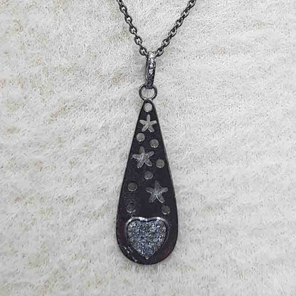 Lovely Fancy Designer Pendant With Little Pave Heart, Amazing Heart Fancy Necklace, Silver Jewelry