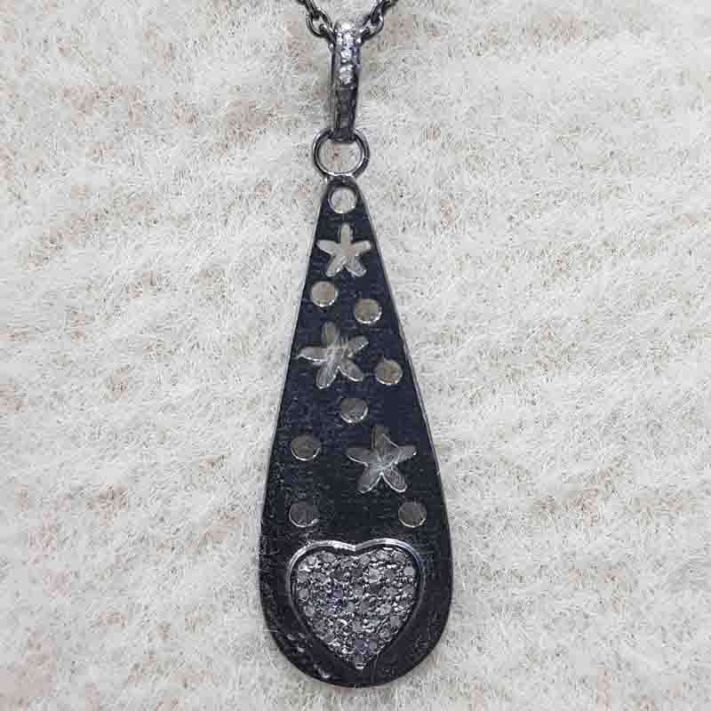 Lovely Fancy Designer Pendant With Little Pave Heart, Amazing Heart Fancy Necklace, Silver Jewelry