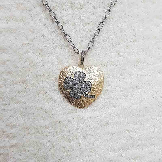 Beautiful Pave Diamond Flower In Yellow Glorious Heart Pendant, Unique Heart Necklace, Silver Jewelry