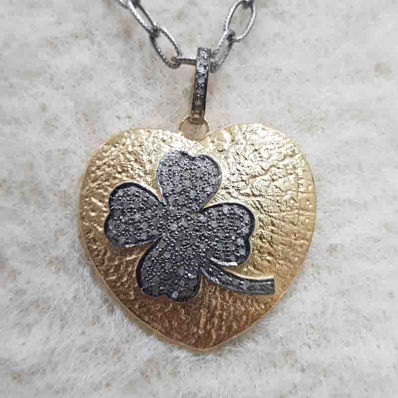 Beautiful Pave Diamond Flower In Yellow Glorious Heart Pendant, Unique Heart Necklace, Silver Jewelry