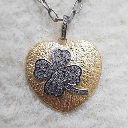 Beautiful Pave Diamond Flower In Yellow Glorious Heart Pendant, Unique Heart Necklace, Silver Jewelry