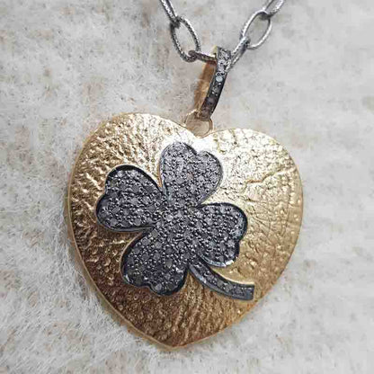 Beautiful Pave Diamond Flower In Yellow Glorious Heart Pendant, Unique Heart Necklace, Silver Jewelry