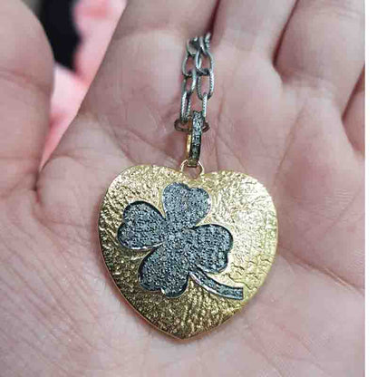 Beautiful Pave Diamond Flower In Yellow Glorious Heart Pendant, Unique Heart Necklace, Silver Jewelry